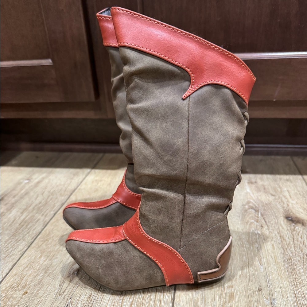 Disney Raya Costume Boots Brown and Orange‎ Faux Leather Toddler 7/8